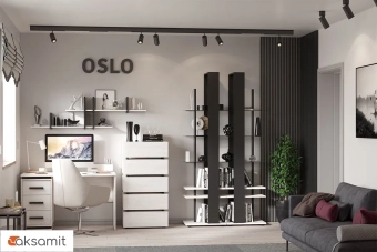 Стеллаж 25 Oslo (Бетон Пайн светлый/Черный)